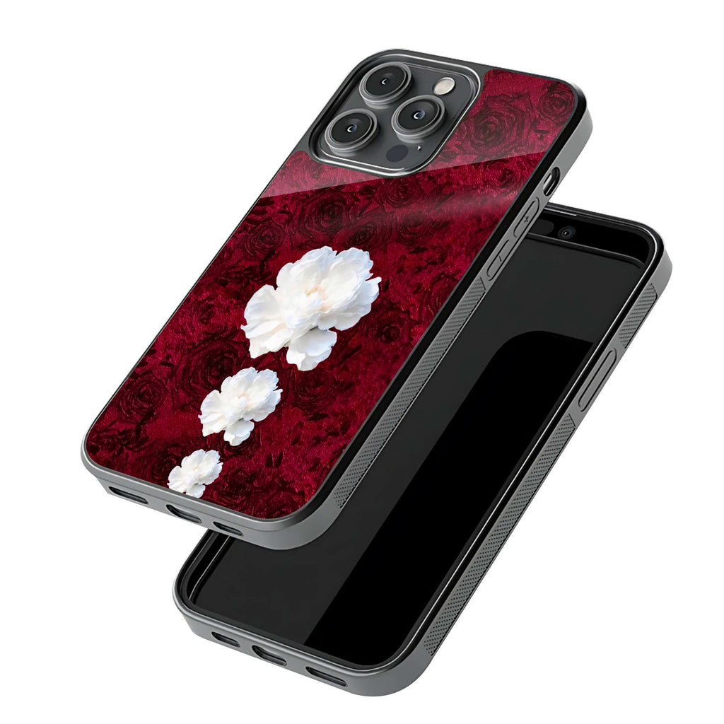 White Blossom on Deep Red Persian Texture Premium Phone Case