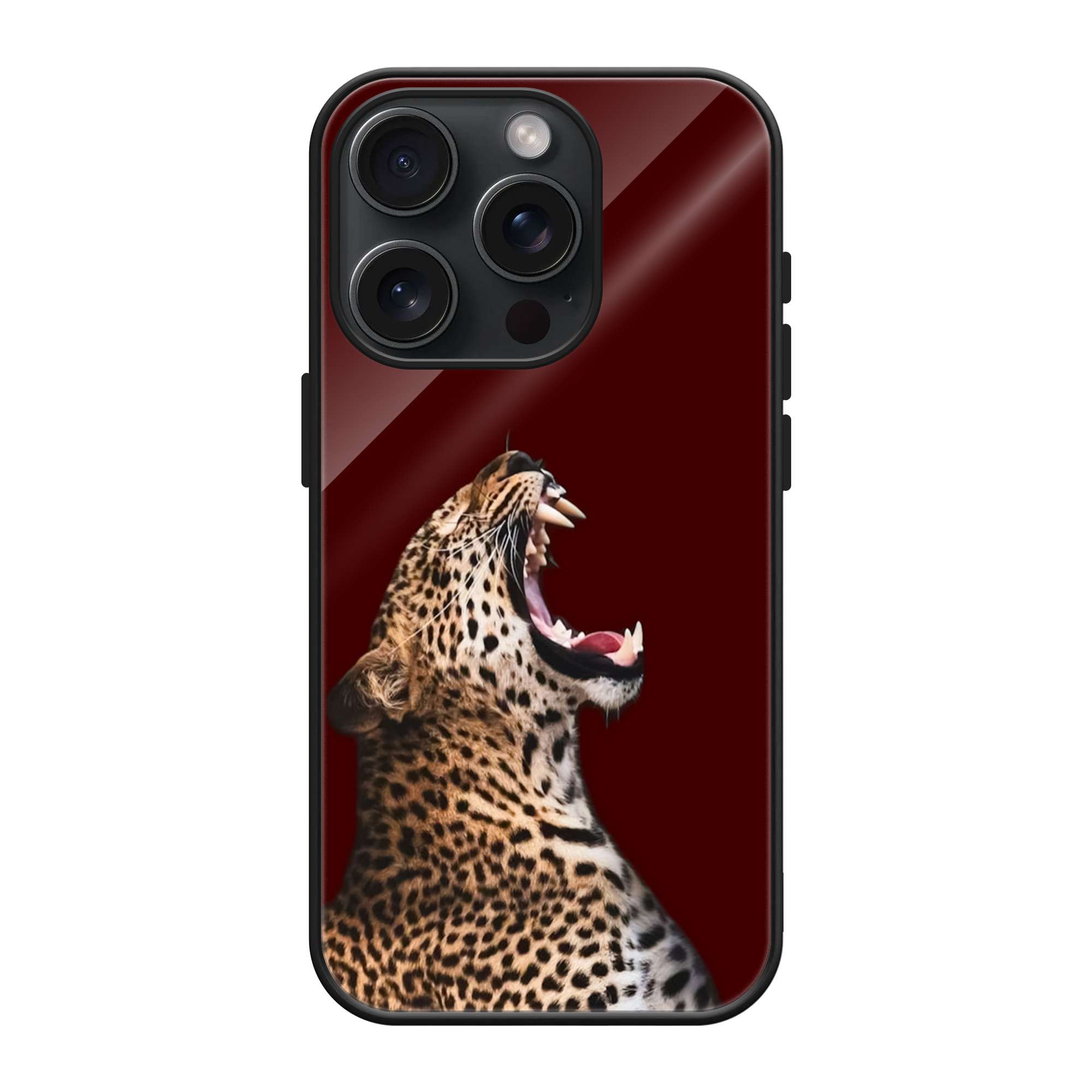 Roaring Leopard on Deep Red Minimal Luxury Phone Case