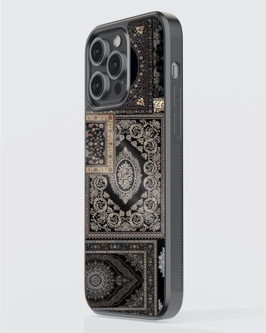 Persian Dark Carpet Patchwork Phone Case – Black & Gold Vintage Pattern | Luxury Aesthetic Cover