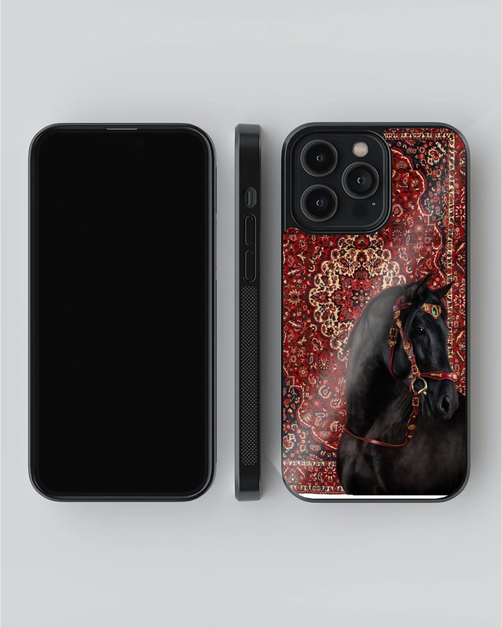 Majestic Black Horse Persian Carpet Royal iPhone Case – Premium Luxury Protective Cover