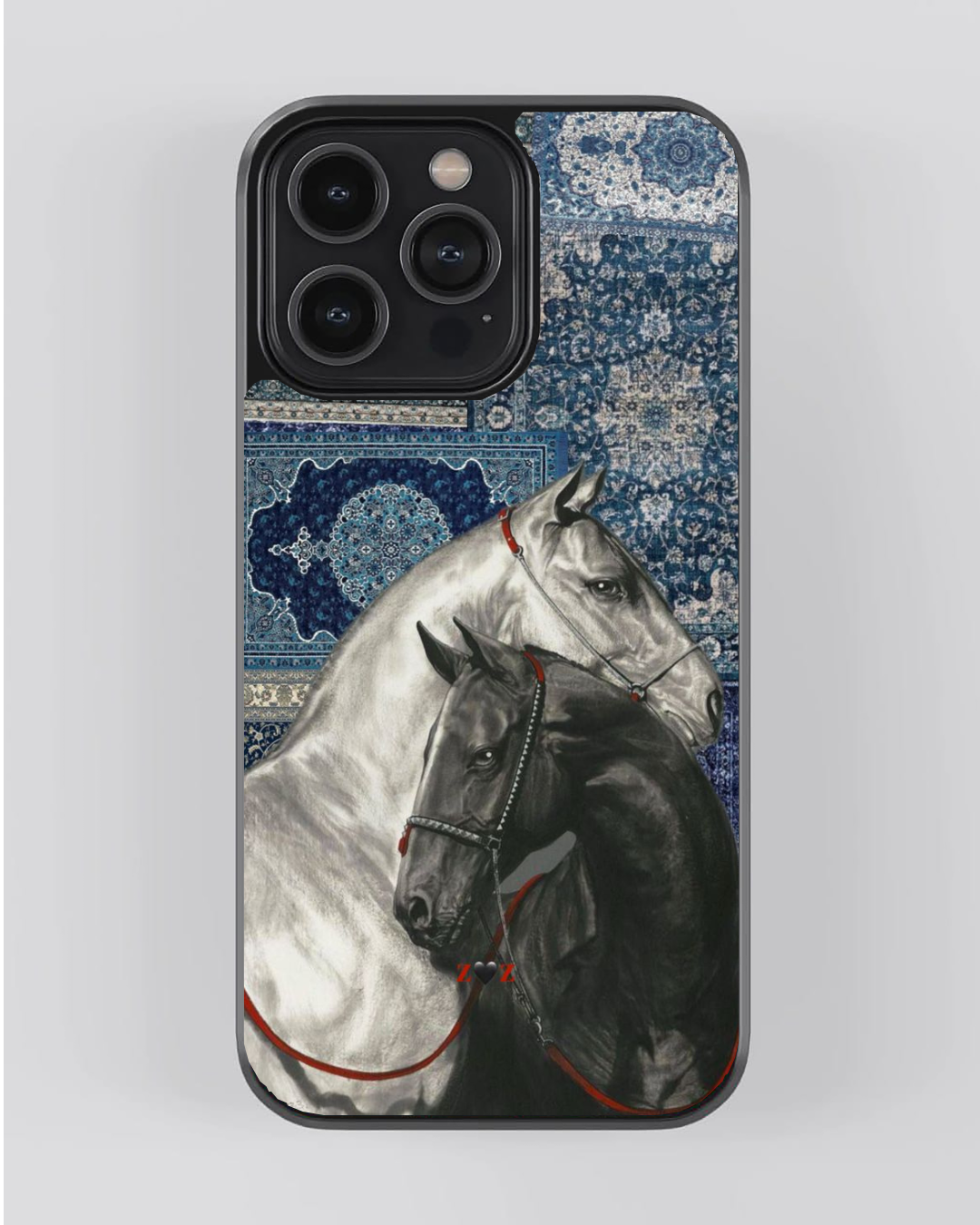 Persian Royal White & Black Horse Designer Phone Case – Premium Sublimation Back Cover