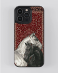 Majestic Dual Horse Art Premium Protective Phone Case – Red Ornamental Background