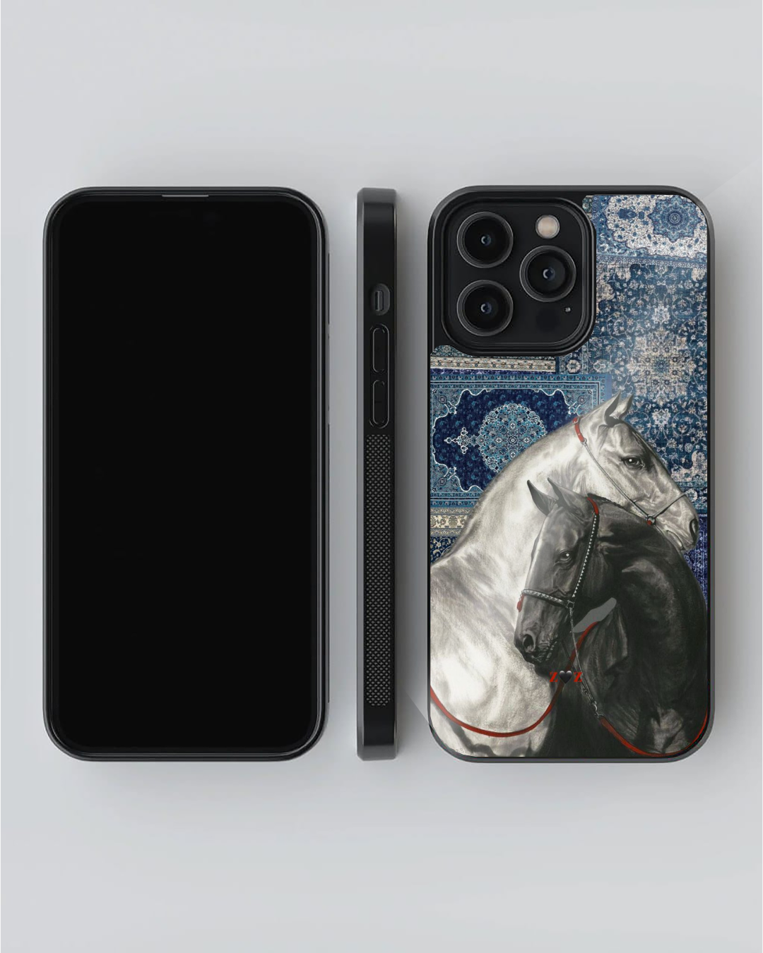 Persian Royal White & Black Horse Designer Phone Case – Premium Sublimation Back Cover
