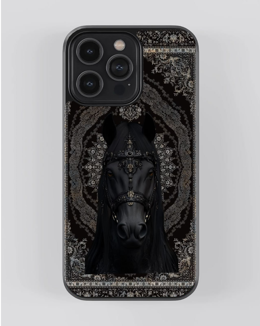 Imperial Black Stallion Mandala Persian iPhone Case – Luxury Premium Protective Cover