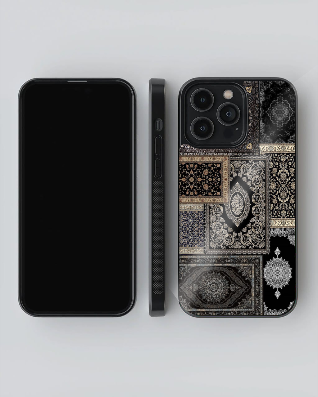 Persian Dark Carpet Patchwork Phone Case – Black & Gold Vintage Pattern | Luxury Aesthetic Cover