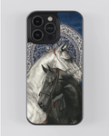 Persian Horses Phone Case – Black & White Arabian Art with Blue Carpet Medallion | Elegant Aesthetic Cover