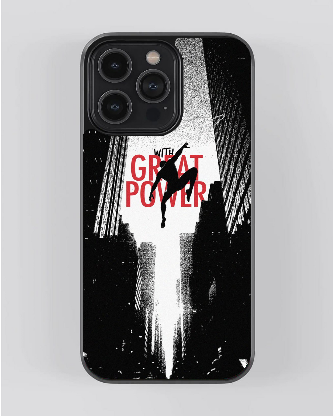 Superhero Collection – Spider-Man “With Great Power” Monochrome iPhone Case