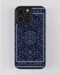 Persian Navy Blue Floral Carpet Phone Case – Vintage White Scrollwork Pattern | Classic Elegant Cover