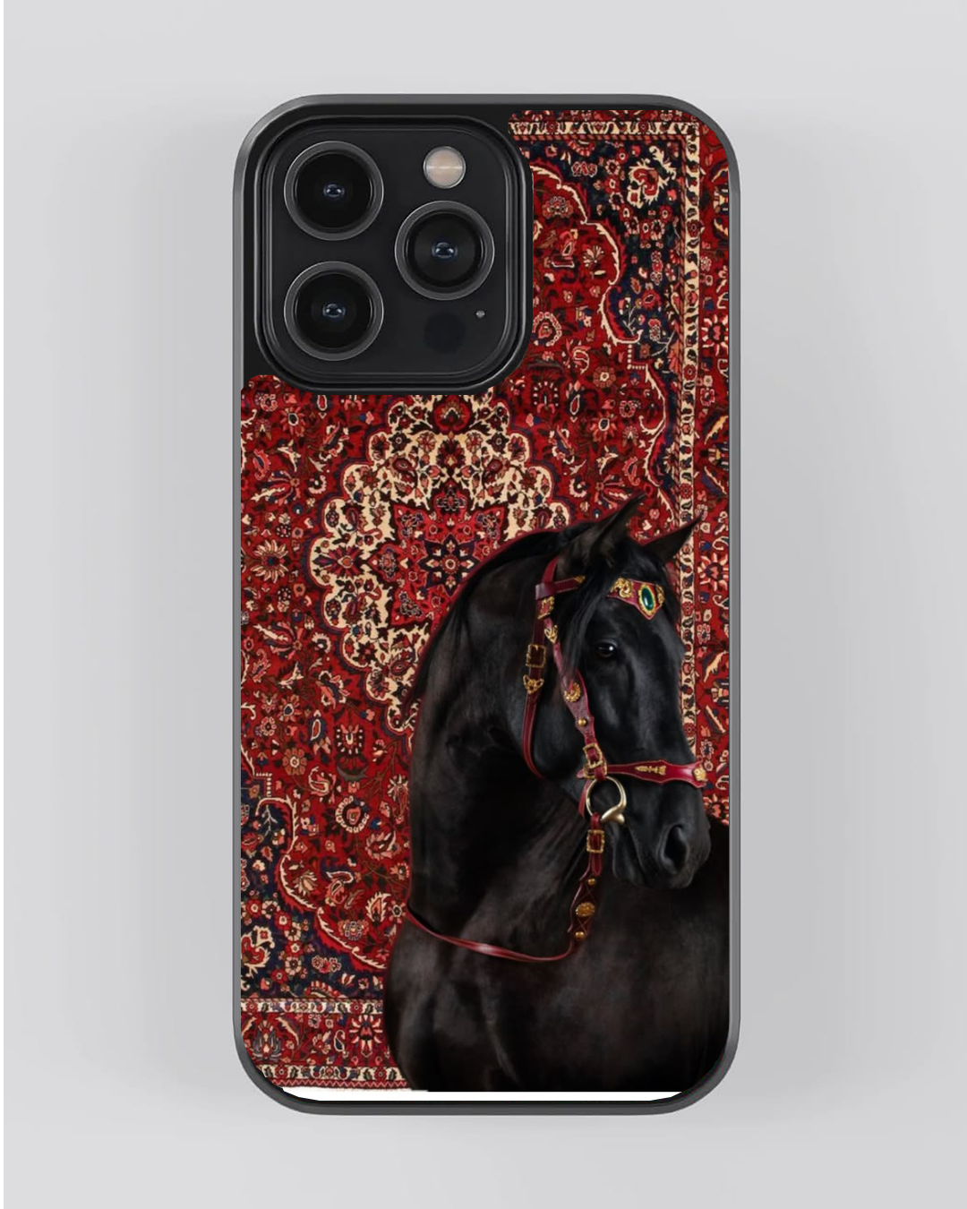 Majestic Black Horse Persian Carpet Royal iPhone Case – Premium Luxury Protective Cover